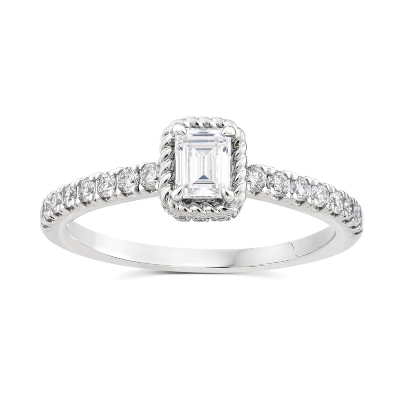 Emerald Diamond 3/4ctw. Halo Engagement Ring in 14k White Gold image number null